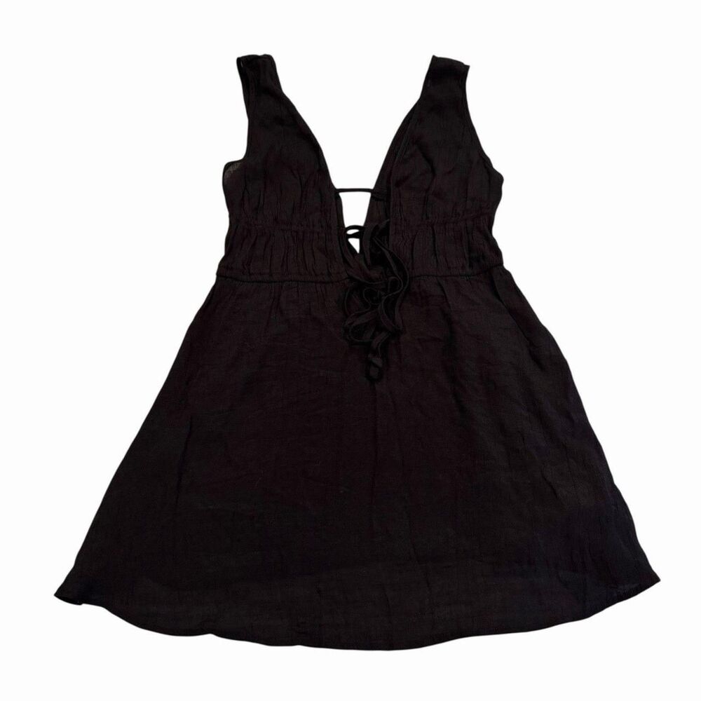 Cupshe Cover Up‎ Plunge Tie Sleeeveless Mini Swim Beach Dress Medium Black